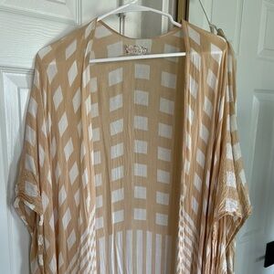 Free People Tan and White Checkered Swim Coverup